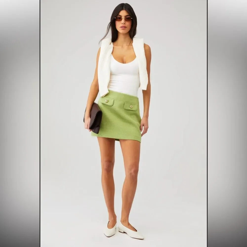 ÊTRE AIMÉ Women's Brigette Tweed Mini Skirt in Green Size Small